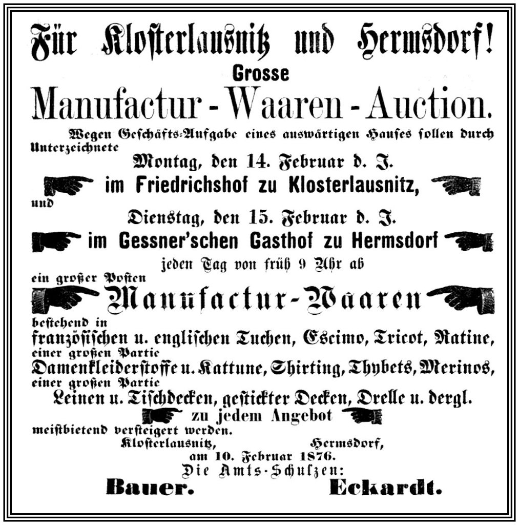 1876-02-10 Kl Versteigerung Hdf - Kl 1